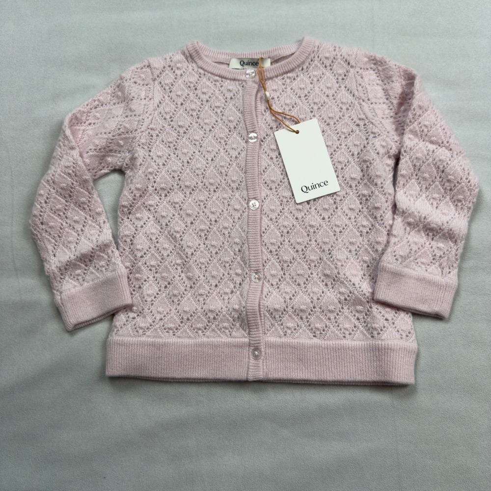 Quince Kids‎ Washable Cashmere Pointelle Cardigan Minimal Pink 3T LB31451 NWT